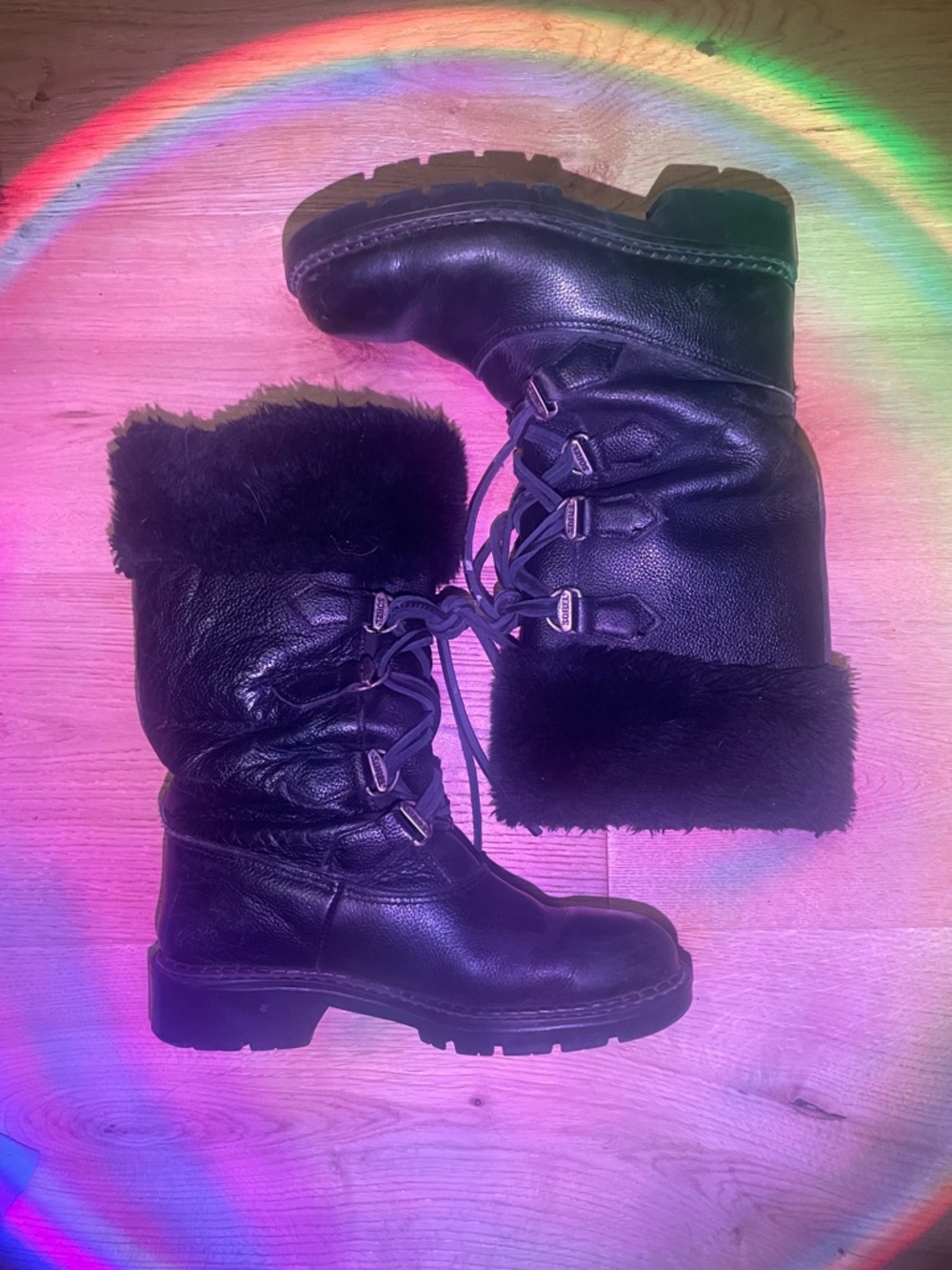 Sorel Black Faux Fur Lined Lace-Up Winter Boots